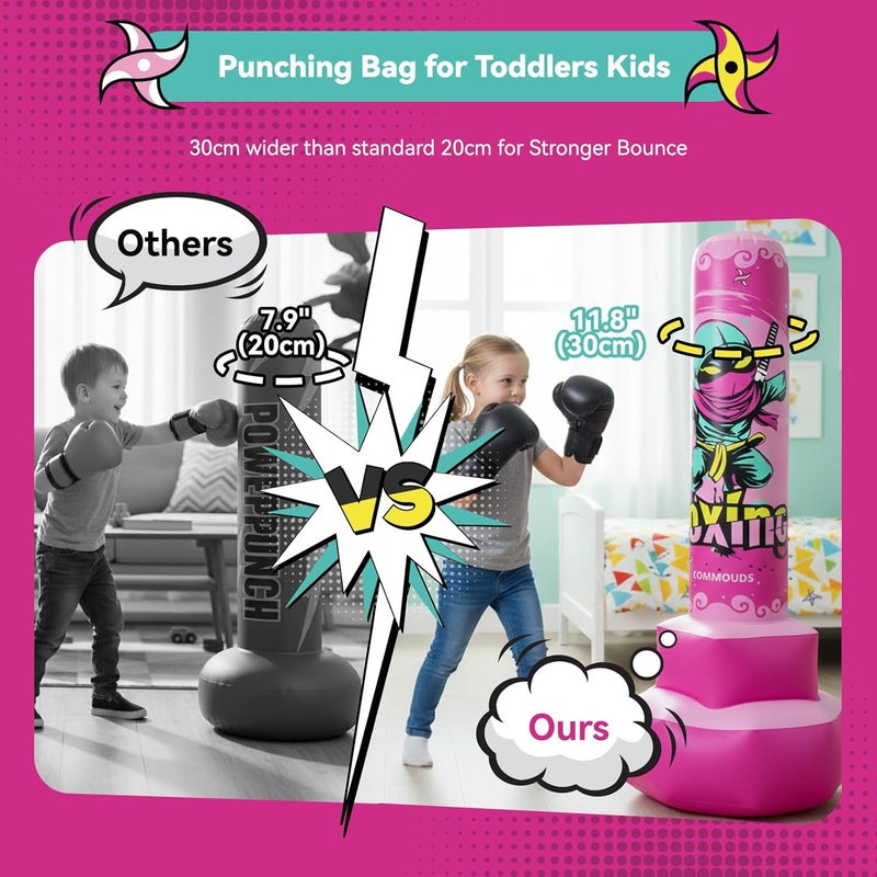 COMMOUDS 67inch Punching Bag for Kids, Inflatable Kids Boxing Set with Gloves, Fast Rebound Punching Bag for Practicing Karate, Taekwondo, MMA, Christmas/Birthday Gift for Boys Girls, Ages 6-14 - Image 3